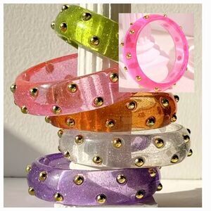 New FREE PEOPLE Pink Studded Resin Bangle Bracelet In Pink